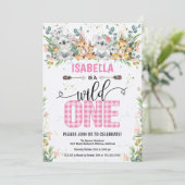 Elegant Pink Gingham Safari Wild Een eerste verjaa Kaart (Staand voorkant)