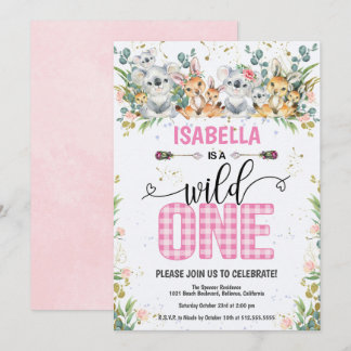 Elegant Pink Gingham Safari Wild Een eerste verjaa Kaart