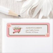 Elegant Pink Gingham Waterverf Tuin Adres Etiket (Insitu)