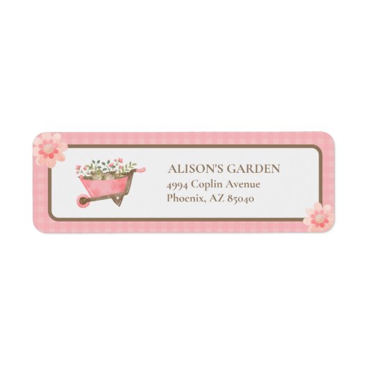 Elegant Pink Gingham Waterverf Tuin Adres Etiket (Voorkant)