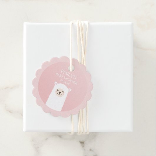 Elegant Pink Girl Baby shower Cute Kawaii Llama Bedankjes Labels (In situ)