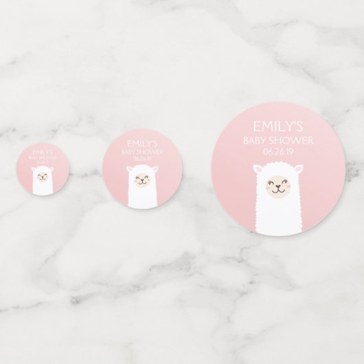 Elegant Pink Girl Baby shower Cute Kawaii Llama Confetti (Achterkanten)