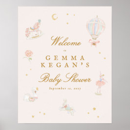 elegant pink girl fairytale baby shower welcome poster