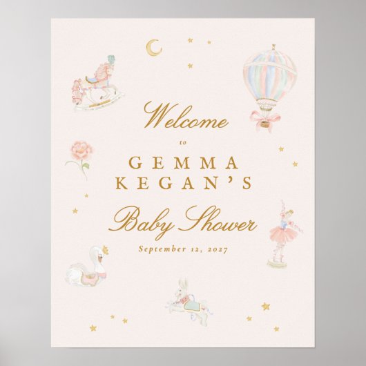 elegant pink girl fairytale baby shower welcome poster (Voorkant)