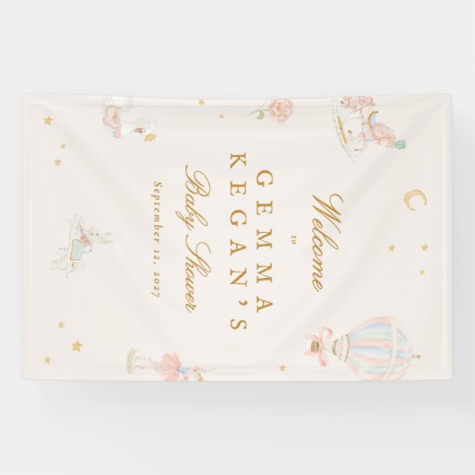 elegant pink girl fairytale Baby Shower welcome Spandoek (Horizontaal)