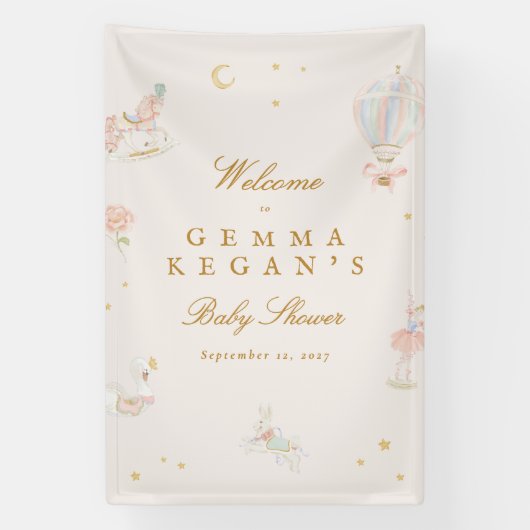 elegant pink girl fairytale Baby Shower welcome Spandoek (Verticaal)