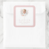Elegant Pink Girl Photo Baptism Vierkante Sticker (Tas)