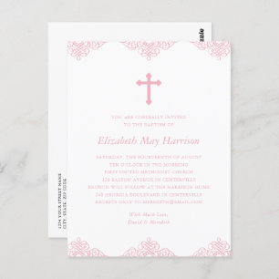 Elegant Pink Girls Baptism of Communauté Invitatio Briefkaart