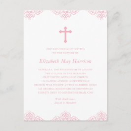 Elegant Pink Girls Baptism of Communauté Invitatio Briefkaart
