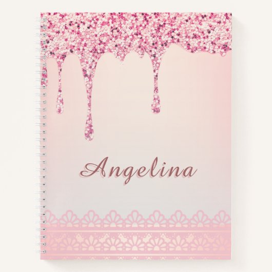 Elegant Pink Glam Glitter Drip Notebook Notitieboek (Voorkant)