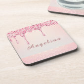 Elegant Pink Glam Glitter Drip Onderzetter (Linkerzijde)
