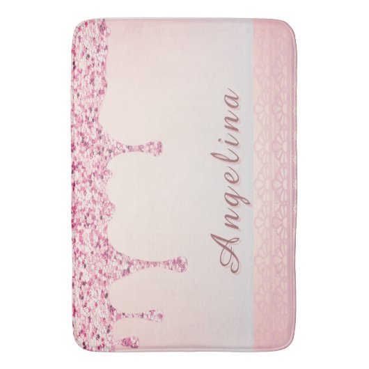 Elegant Pink Glam Glitter Druppelbad Badmat (Voorkant Verticaal)