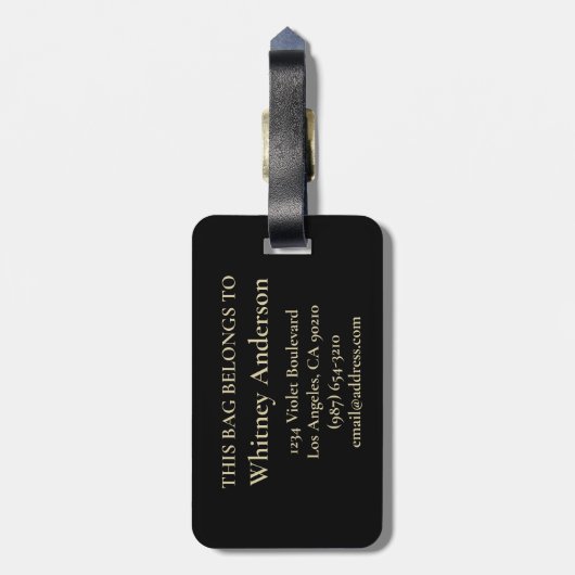 ELEGANT PINK GLITTER BLACK BLAUWGROEN FLORAAL MONO BAGAGELABEL (Achterkant verticaal)