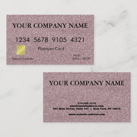 Elegant Pink Glitter Credit Kaart Visitekaartje (Voorkant / Achterkant)