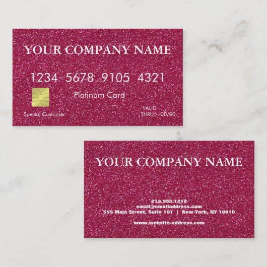 Elegant Pink Glitter Credit Kaart Visitekaartje (Voorkant / Achterkant)