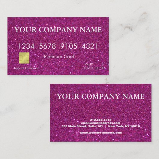 Elegant Pink Glitter Credit Kaart Visitekaartje (Voorkant / Achterkant)
