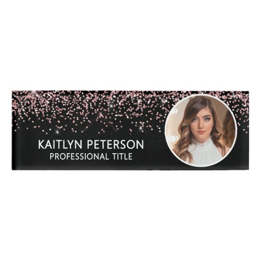 Elegant Pink Glitter Employee Photo ID Naambadge (Voorkant)