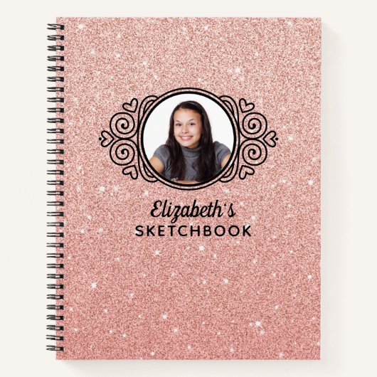 Elegant Pink Glitter Foto Sketchbook Notitieboek (Voorkant)