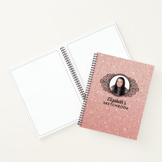 Elegant Pink Glitter Foto Sketchbook Notitieboek (Binnen)