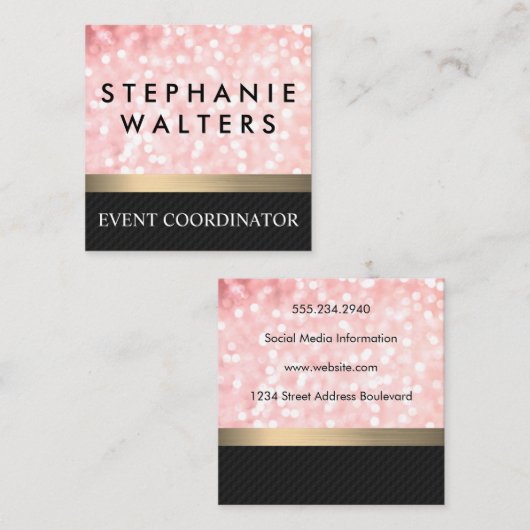 Elegant Pink Glitter | Gouden balie | Zwart vlees Vierkante Visitekaartje (Voorkant / Achterkant)
