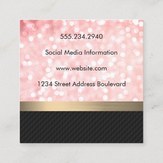 Elegant Pink Glitter | Gouden balie | Zwart vlees Vierkante Visitekaartje (Achterkant)