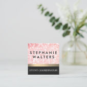 Elegant Pink Glitter | Gouden balie | Zwart vlees Vierkante Visitekaartje (Staand voorkant)