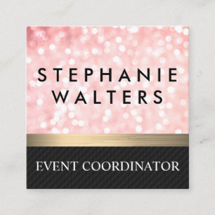 Elegant Pink Glitter   Gouden balie   Zwart vlees Vierkante Visitekaartje