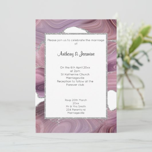 ELEGANT PINK GLITTER MARBLE WEDDING INVITATION KAART (Staand voorkant)