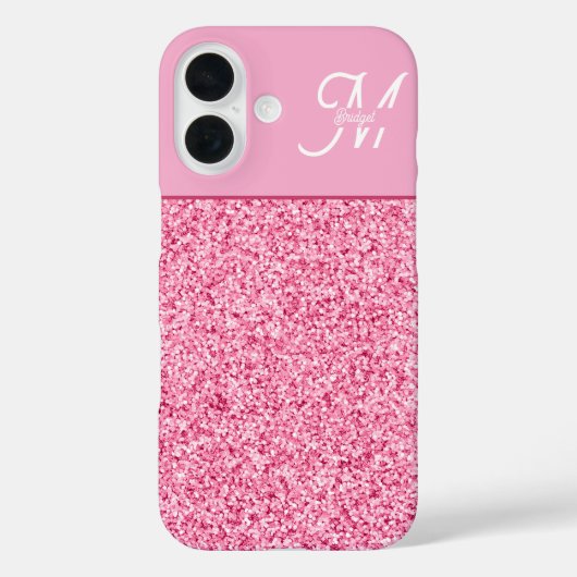 Elegant Pink Glitter Monogram with Name Script Case-Mate iPhone Case (Achterkant)