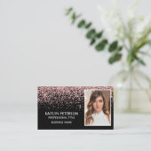 Elegant Pink Glitter Photo QR Code Black Visitekaartje (Staand voorkant)
