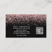 Elegant Pink Glitter Photo QR Code Black Visitekaartje (Achterkant)
