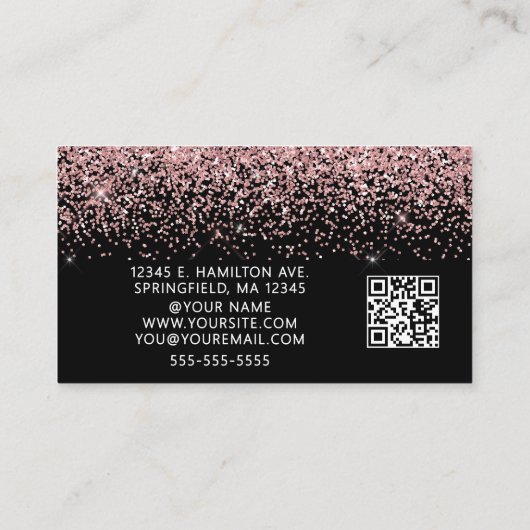 Elegant Pink Glitter Photo QR Code Black Visitekaartje (Achterkant)