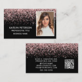 Elegant Pink Glitter Photo QR Code Black Visitekaartje (Voorkant / Achterkant)