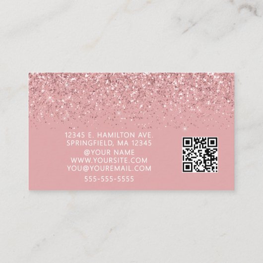 Elegant Pink Glitter Photo QR Code  Visitekaartje (Achterkant)