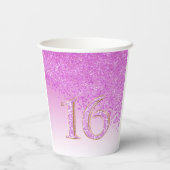 Elegant Pink Glitter Sweet 16 Birthday Papieren Bekers (Achterkant)