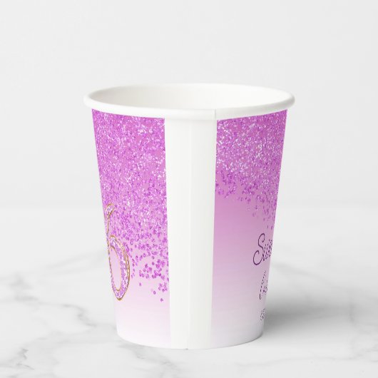 Elegant Pink Glitter Sweet 16 Birthday Papieren Bekers (Rechts)