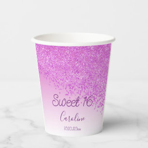 Elegant Pink Glitter Sweet 16 Birthday Papieren Bekers