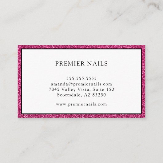 Elegant Pink Glitter Visitekaartje (Achterkant)