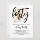 Elegant Pink Gold 40e verjaardag Uitnodiging (Voorkant)