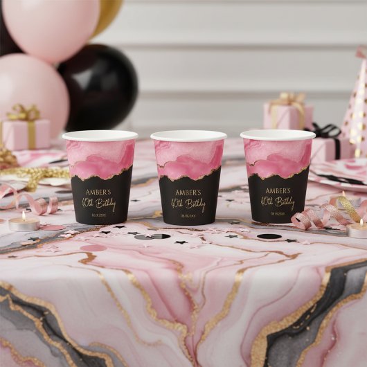 Elegant Pink Gold Abstract Marble Design Papieren Bekers