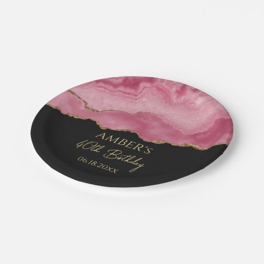 Elegant Pink Gold Abstract Marble Design Papieren Bordje (Gekanteld)