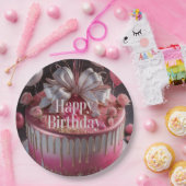 Elegant Pink & Gold Birthday Cake Design Papieren Bordje (Feest)
