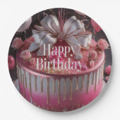 Elegant Pink & Gold Birthday Cake Design Papieren Bordje (Voorkant)