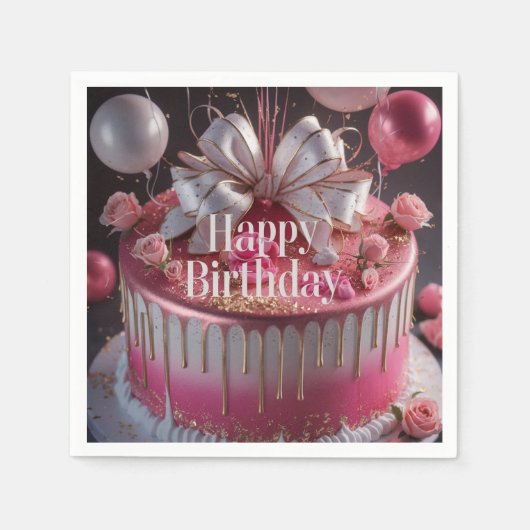 Elegant Pink & Gold Birthday Cake Design Servet (Voorkant)
