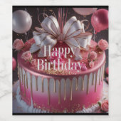 Elegant Pink & Gold Birthday Cake Design Wijn Etiket (Enkel label)