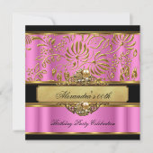 Elegant Pink Gold Black Damask Pearl Party Kaart (Voorkant)