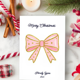 Elegant Pink Gold Bow Family Year 2025 Christmas Feestdagenkaart
