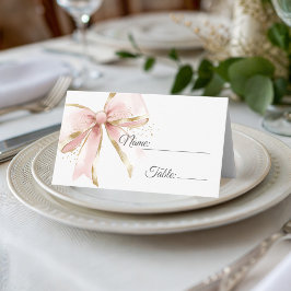 Elegant Pink & Gold Coquette Bow  Plaatskaartje