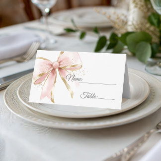 Elegant Pink & Gold Coquette Bow  Plaatskaartje