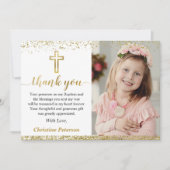 Elegant Pink Gold Cross Girl Baptisme Foto Bedankkaart (Voorkant)